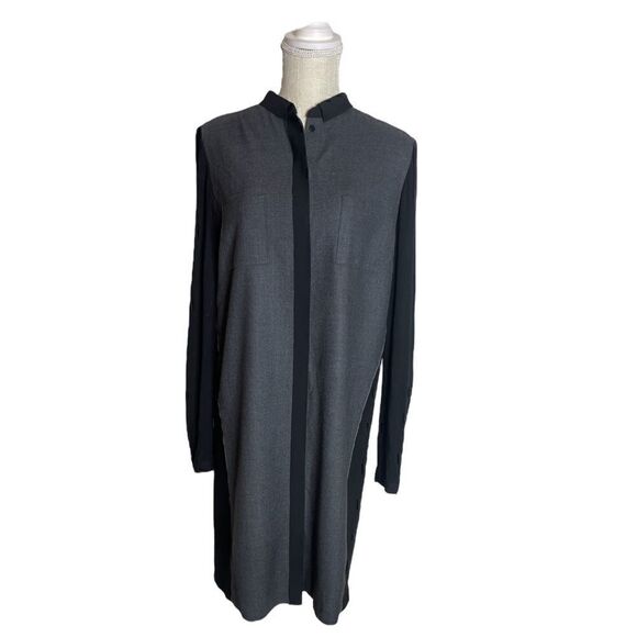 Elie Tahari Valerie Tab-Sleeve Wool Blend Block & Gray Colorblock Shirtdress M - Picture 5 of 16